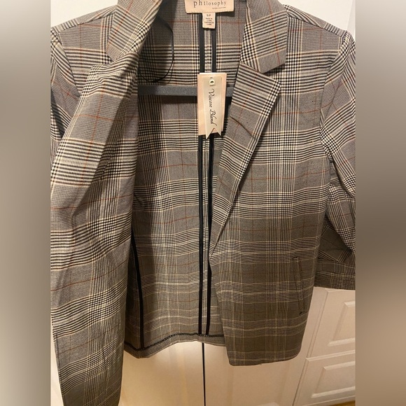 NWT Philosophy Plaid Open Front Blazer Jacket | Brown Tan | S/P - Picture 4 of 6